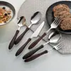 Cuchillo, Tenedor y Cuchara de Acero Inoxidable 304 con Mango de Madera, Set de Vajilla de Madera de Ala de Pollo Japonés, Cuchillo y Tenedor de Acero para Filete Occidentales, Cuchara de Postre de Madera Maciza
