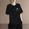 Camiseta de Manga Curta para Comércio Exterior Feminina 2026 Nova Verão Manga Meia Manga Solta Gola Redonda Estampada Casual Estilo Coreano Top