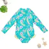Conjunto de Maiô Longo com Estampa Floral Tropical e Touca para Meninas, Proteção Solar Fator 50+ Classe A, Secagem Rápida, Roupa de Banho Infantil