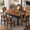 Juego de mesa de comedor extensible y sillas estilo vintage de madera de fresno para casas pequeñas, apto para configuraciones cuadradas y redondas, con plato giratorio y diseño plegable