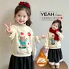 Moletom Feminino Outono/Inverno 2025 Novo Estiloso Infantil Bebê Final do Outono Casual Gola Redonda Manga Longa Forrado com Fleece Top Tendência