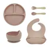 Plato de Cena Redondo de Silicona para Niños con Tres Compartimentos y Ventosa Anticaída Set para Bebé Vajilla Personalizada con Logo Grabado