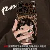 Pulseira de Menina com Estampa de Leopardo Adequada para Capa de Celular Apple 17pm iPhone 15 Desenho Animado Fofo 16 Silicone 18 Outono Inverno 14