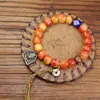 Hueso de Vaca Estilo Xizang Perla Redonda Antigua de Hueso Pulido Pulsera de Círculo Único para Mano Estilo Étnico Borla Tejida a Mano Joyería Retorcida a Mano Venta al por Mayor