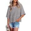 2025 Europeu e Americano Amazon Venda Cruzada Mais Vendida Novo Estilo Patchwork Cor Sólida Manga Sino Casual Solta Camiseta Roupas Femininas