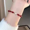 Pulsera de Plata de Ley S925 Ágata Roja Natural Joyería de Año Nuevo Lujo Ligero Moda Estilo Chino Elegante Pulsera de Perla de Imitación Shijia