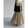 Saia de malha estilo francês suave de cintura alta Jiangzuo para mulheres, nova coleção outono 2026, saia longa plissada modeladora com barra larga, 6036