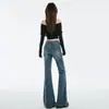 Jeans American Retro Micro-Flare Feminino Petite Outono 2026 Cintura Alta Emagrecimento Não Apertado nas Pernas Calças Flare Elásticas