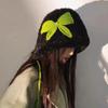 Lindo Gorro de Lana Tejido con Lazo Grande para Mujer en Otoño e Invierno, Grueso, Cálido y a Prueba de Frío, Protector de Orejas, Versátil Gorro Baotou