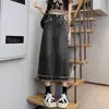 Saia jeans retrô de meio comprimento para mulheres Summer ins estilo design reto de corte de carne nicho cintura alta A- linha bainha saia midi