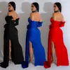C6797 Transfronterizo Aliexpress Amazon Moda Europea y Americana para Mujer Color Sólido Espalda Descubierta Plisado Abertura Vestido Largo