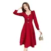 Novia color vino tinto Pequeña Boda Longitud media Cintura Adelgazante Espalda al aire libre Ropa casual Sentido del diseño Otoño