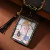 Colar Pingente Thangka da Tara Branca do Xizang com Corda Trançada à Mão e Ornamento de Borla, Decoração Suspensa Thangka Estilo Xizang