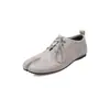 Zapatos de mujer de dos capas de piel de vacuno con punta dividida, nuevos zapatos planos de cordones cómodos para otoño e invierno con corte profundo, talla 40