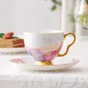 Estilo Nórdico Britânico Alça Dourada Xícara e Pires de Café Modelo Sala de Estar Mesa Efeito Areia Porcelana Ossos Xícara e Pires de Café Exclusivo Transfronteiriço