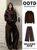 Conjunto de roupas esportivas casuais para mulheres, nova coleção outono 2026, OOTD estilo coreano, moletom e calça de moletom relaxados e de corte solto para mulheres