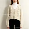 Cárdigan de Punto Corto Color Sólido con Giro Transfronterizo Chaqueta Suéter Versátil Nuevo de Principios de Otoño Transfronterizo Europeo y Americano para Mujer