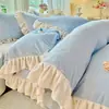 Otoño e Invierno Clase A Estilo Princesa Versión Coreana Estilo Encaje Terciopelo Tallado Terciopelo de Leche Juego de Cuatro Piezas Ropa de Cama Cálida Engrosada 4