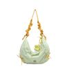 Bolsa de Bolitas Florales Casual Estudiante Japonesa y Coreana Combinación de Colores Dopamina Bolso de Hombro con Cordón Bolso de Axila para Clase y Viajes