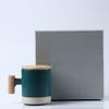 Caneca de Cerâmica com Cabo de Madeira Artístico Estilo Coreano para Escritório Xícara de Chá Café Leite presente manual logo impresso