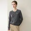 Cárdigan de Cachemir para Mujer % Cachemir Puro Otoño/Invierno Nuevo Casual Cuello Redondo Versátil Tejido Bordado Suéter Abrigo