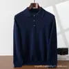 Outono/Inverno Novo 100% Caxemira Pura Masculino Gola Polo Cor Sólida Pulôver de Negócios Camisola Casual com Gola Lapela Camada Base