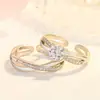 Anel de Casal Moda Estilo Coreano Estrela Mesmo Estilo Liu Shishi Estilo Anel de Par Venda Quente Diamante Envolto Anel Aberto Anel