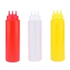 Botella dispensadora de salsa de fábrica, frasco de mermelada de tres agujeros, botella de ensalada de tomate de tres agujeros, botella dispensadora de plástico, botella de salsa, frasco de jugo y mermelada