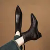 Botas delgadas de cuero suave estilo coreano con punta fina para mujer, 2026 de moda otoño/invierno, versátiles, con tacón grueso, moda, negro, talla grande