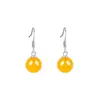 Pendientes de gancho de plata de ley S925 estilo étnico, Ganchos de oreja amarillos retro de ágata natural simples y modernos, Joyería para mujer al por mayor