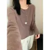 Suéter de cuello redondo de lana pura, cárdigan vintage versátil de manga larga, top de punto, abrigo de otoño e invierno, nueva ropa de mujer entallada