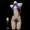 Lingerie Sexy Rendada Transparente Exclusiva Transfronteiriça com Decote em V Profundo e Gola Halter Conjunto Peça Única Justa de Tentação