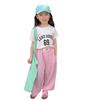 Camiseta de Verano para Niña 2024 Nueva Elegante Moderna de Manga Media con Cuello Redondo y Estampado para Niños, Linda de Manga Corta