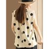 Camiseta de lino y algodón con estampado de lunares para mujer, con cremallera invisible en la espalda y abertura, elegante camiseta tipo jersey para verano