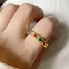 Anillo Versa Directo de Fábrica Chapado en Plata 925 Caramelo Artificial Cuadros Turmalina en Fila Anillo Tesoro de Color Brillante Elegante para Mujer