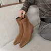 Botines Ajustados de Ante para Mujer, Botines Cortos Elásticos, Nuevos Botines de Tacón Cuña con Cremallera Lateral y Punta Cuadrada para Otoño e Invierno, Botines Cortos Elásticos para Mujer