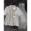 Camisa polo gris de dos piezas falsa, camiseta de punto gofrado para hombre de manga corta de verano, elegante y sofisticada camisa americana de media manga