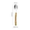 Conjunto de Faca, Garfo e Colher para Bife com Cabo de Bambu, Colher de Aço Inoxidável 304, Talheres Estilo Ocidental, Garfo Pequeno, Garfo de Frutas, Colher de Sobremesa