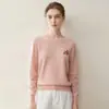 Suéter de Cachemir % Cachemir Puro de Cabra Otoño/Invierno Nueva Moda Holgado Cuello Redondo Tejido Bordado Suéter Cálido Blanco Limpio