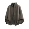 Jaqueta Masculina Simples Gola Alta Suéter de Tricô Jaqueta Outono e Inverno Nova Costura Texturizada Cor Sólida Tendência Marca Top Roupa Masculina