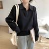 Tricô Simples de Gola Polo Coreano Feminino Outono e Inverno Novo Estilo Preguiçoso Casual Elegante Cor Pura Lapela Tricô Solto