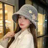 Sombrero de pescador de punto de alpaca fino de color liso con diseño calado y abertura, de otoño coreano, sombrero tipo cubo de lana transpirable con estampado de estrellas para mujer