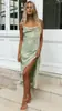 Vestido Longo Europeu e Americano Feminino Slim-fit com Fenda Cruzada Nova Coleção Primavera/Verão 2022 Sexy com Gola Swing e Costas Abertas Vestido de Festa