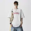 Camiseta de Manga Corta con Estampado de Letras, Estilo Nuevo Verano 2026 para Hombre, Marca Americana de Moda, Cuello Redondo Simple Holgado, Camiseta de Manga Tres Cuartos