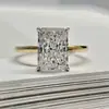 Joyería de Plata Plata S925 Oro Anillo Rectangular de Corte Flor de Hielo 9*13mm para Mujer Transmisión en Vivo Xiaohongshu Moda Europea y Americana Versátil