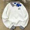 Moletom Casual e Preguiçoso Estilo Ins Pesado Sem Capuz Falso Duas Peças Gola Polo para Mulheres, Outono e Inverno Estilo Coreano Nicho Versátil Top