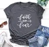 Camiseta Comércio Exterior fé sobre medo masculina e feminina letras Europeu e Americano Street mangas curtas