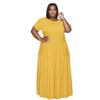 Pp098 Fornecimento Transfronteiriço Europeu e Americano Vestido de Verão Feminino de Tamanho Grande Solto com Decote Redondo e Manga Curta de Cor Sólida Slim Fit