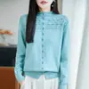Cárdigan suéter de ganchillo 100% algodón de cuello medio para mujer, nuevo estilo otoño e invierno, casual y adelgazante, top de punto versátil