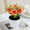 Planta en Maceta Pequeña de Rosa Flor Artificial de Interior para el Hogar Planta Verde Falsa Accesorio de Fotografía Decoración Adorno de Lila Simulado